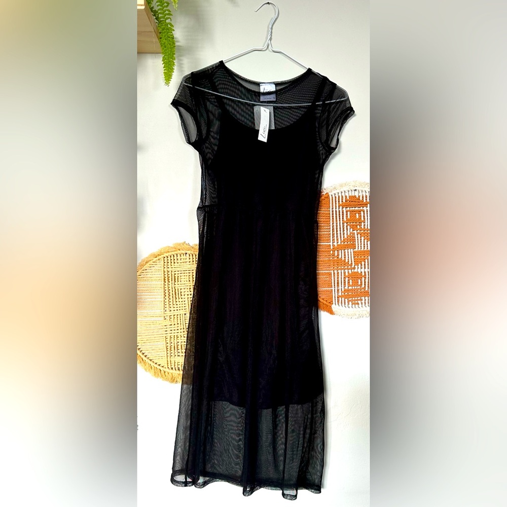 “Black Sheer Mesh Layered Dress – New with Tags”